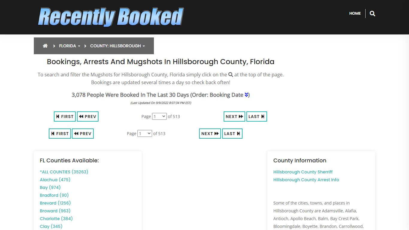 Bookings, Arrests and Mugshots in Hillsborough County, Florida